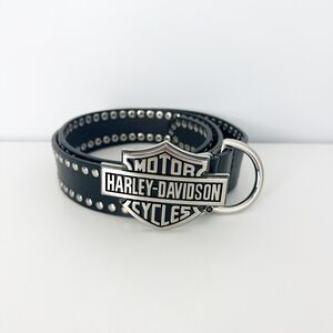 Harley Davidson Vintage Black Leather Studded Belt & Buckle50